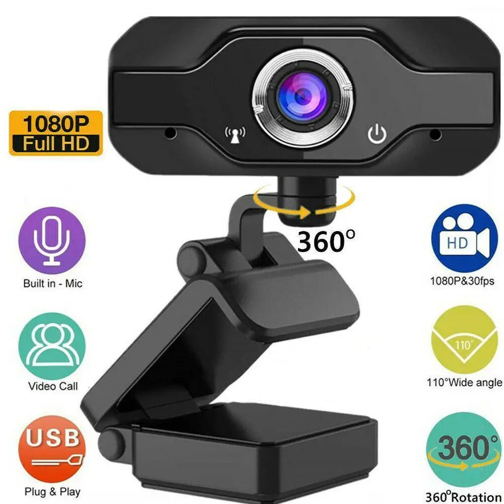 1080P HD USB Webcam with Microphone – Auto Focus, Plug & Play,