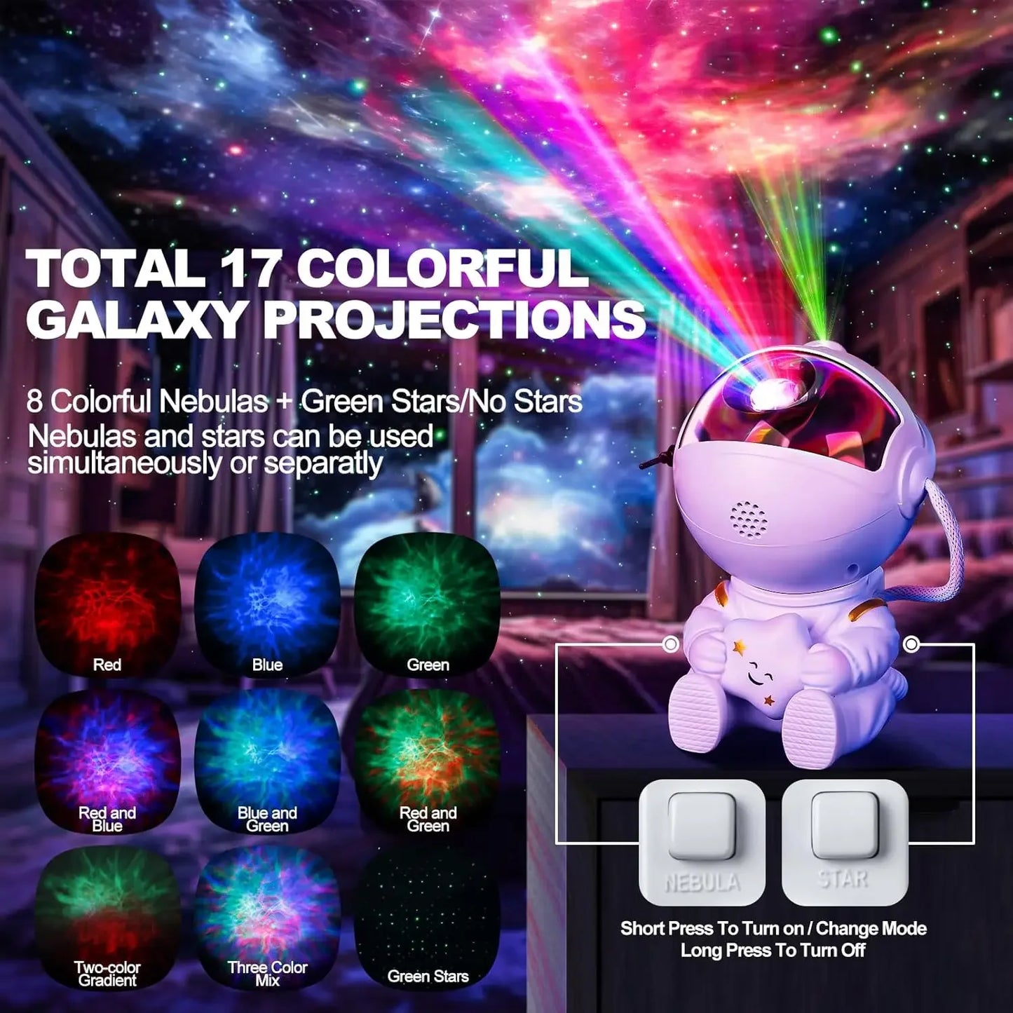 Astronaut Galaxy Star Projector – 8-Mode Starry Night Ceiling Lamp with Remote