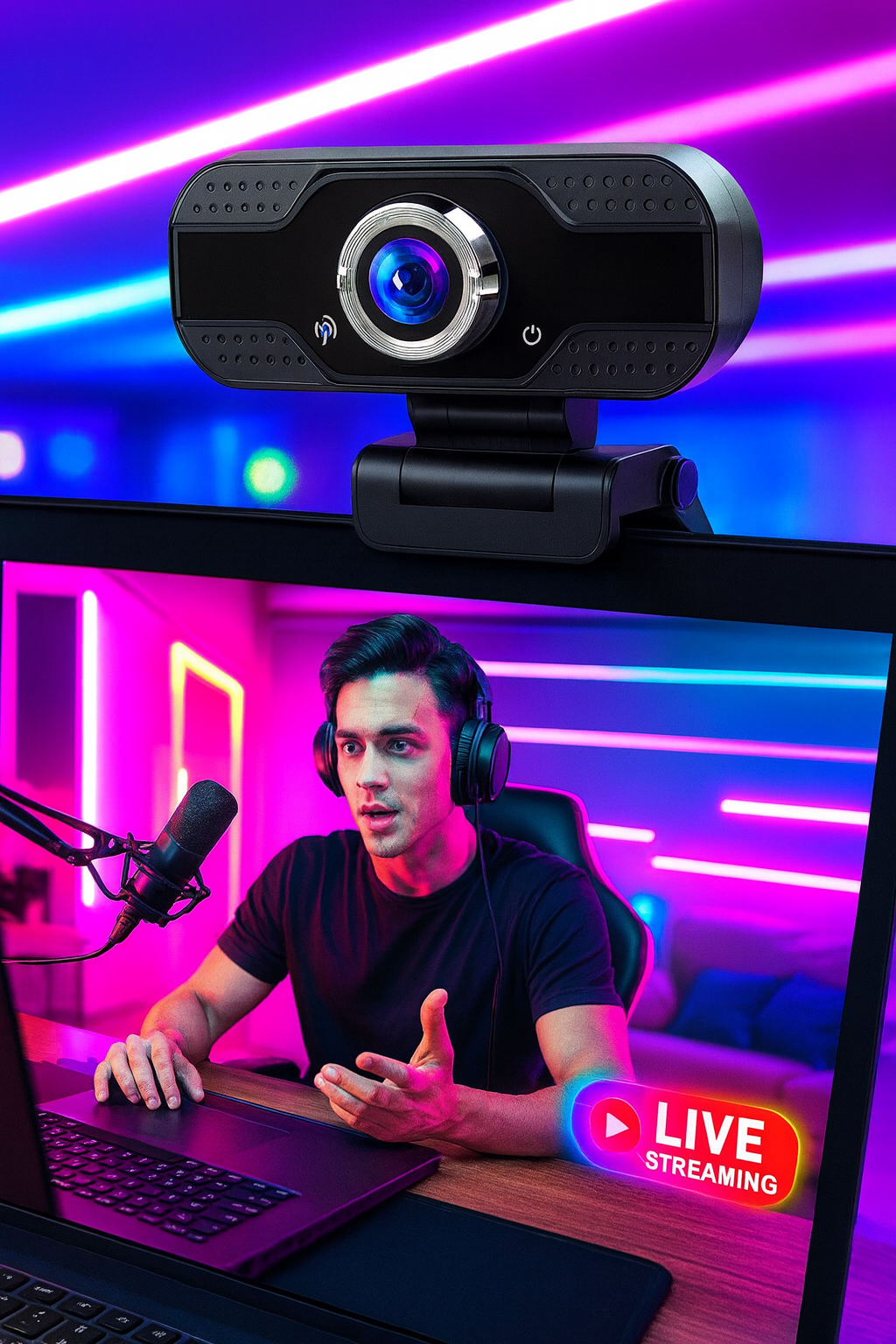 1080P HD USB Webcam with Microphone – Auto Focus, Plug & Play,